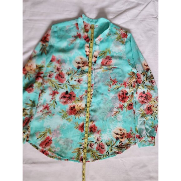 KUT From The Kloth Women's Blue Floral Long Sleeve Chiffon Blouse Size Medium - Picture 10 of 10